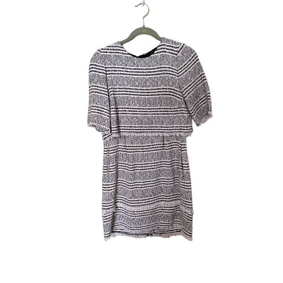 Zara Womens Black & White Striped Short-Sleeve Dress Small Tweed - Picture 1 of 13